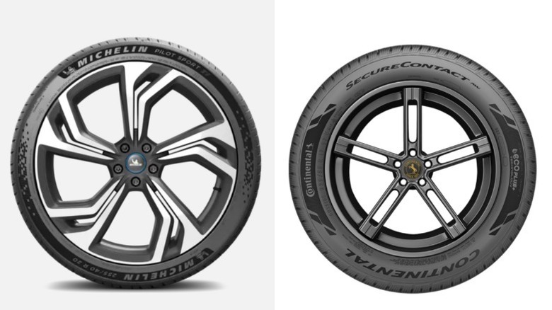 Picture showing Michelin tire next to a Continental tire