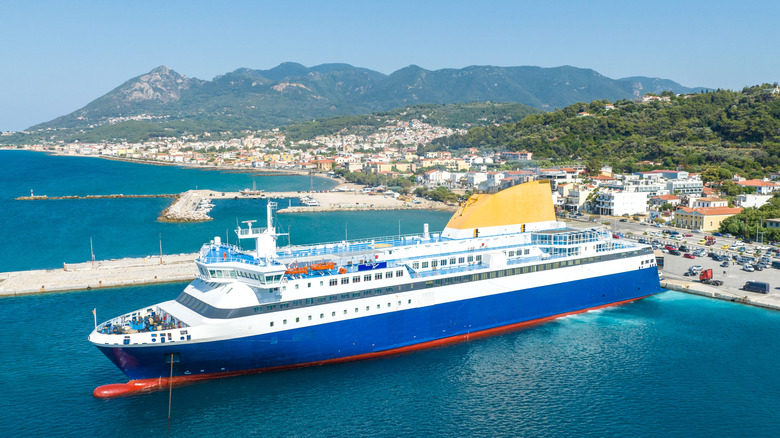 A cruise ship leaving port