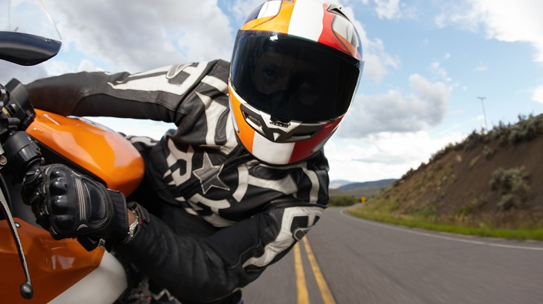 Close up shot of a biker