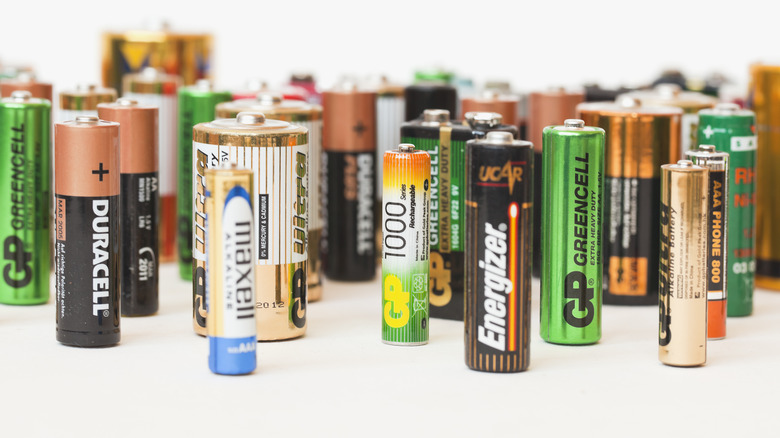 Batteries standing on white background