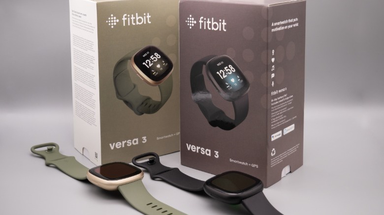 Fitbit Versa 3 fitness tracker outside its packaging