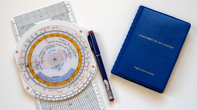 A pilot's license and navigation map