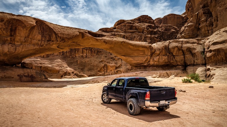 Truck driving in desert