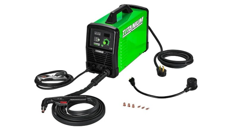 Green Titanium 65 Amp Plasma Cutter on a white background.