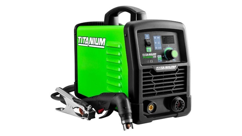 Green Titanium 45 Amp Plasma Cutter on a white background.