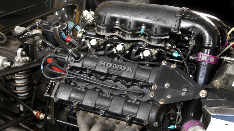 A turbocharged Honda V6 engine shown in profile