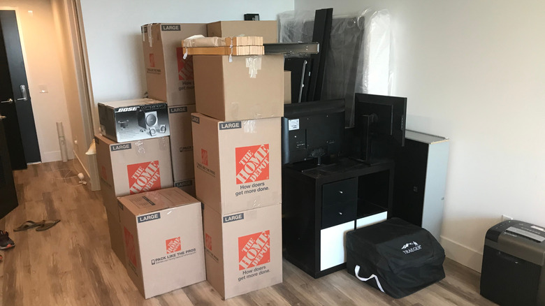 Boxes packed for moving