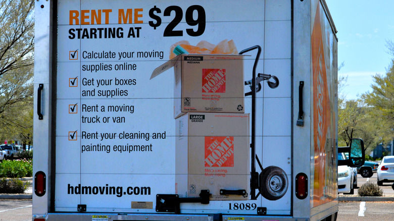 Home Depot moving truck with pricing info