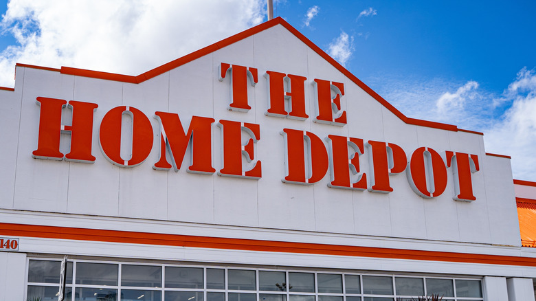 A Home Depot storefront in the daytime.