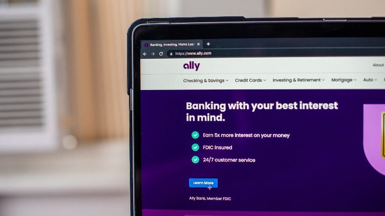 Ally banking website open on a laptop