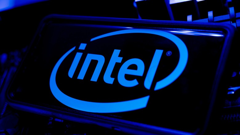 Intel logo on screen