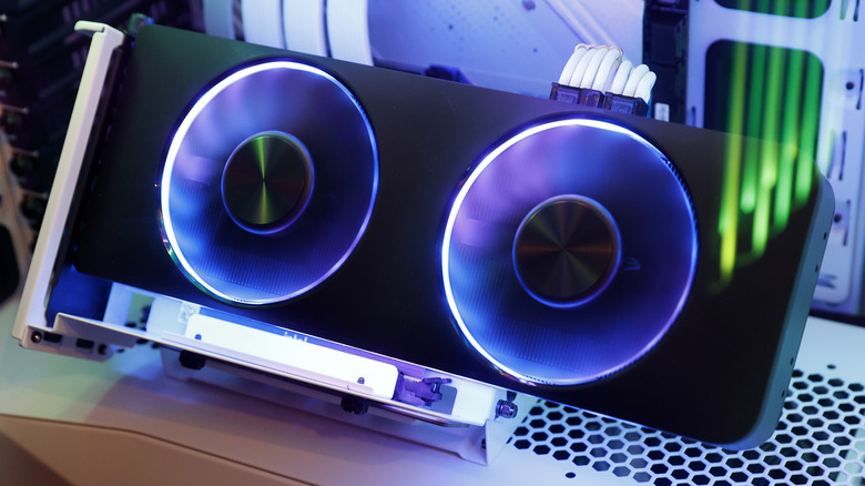 Intel Arc graphics card in a test bench