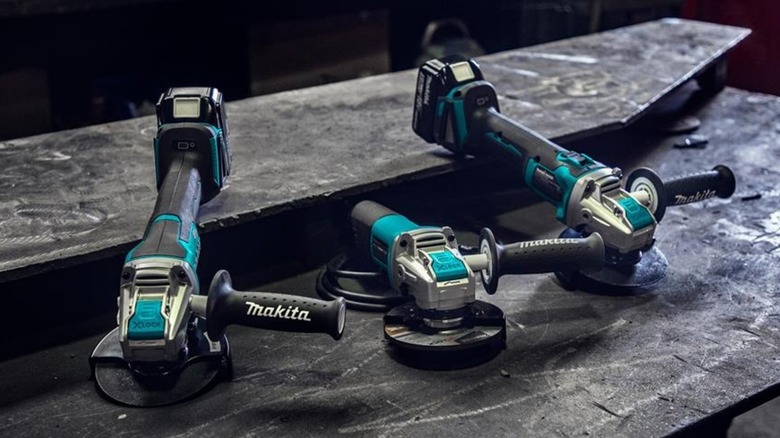 3 different Makita angle grinders with X-Lock