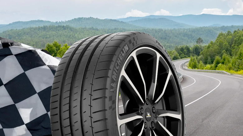 Closeup of the Michelin Pilot Super Sport tire