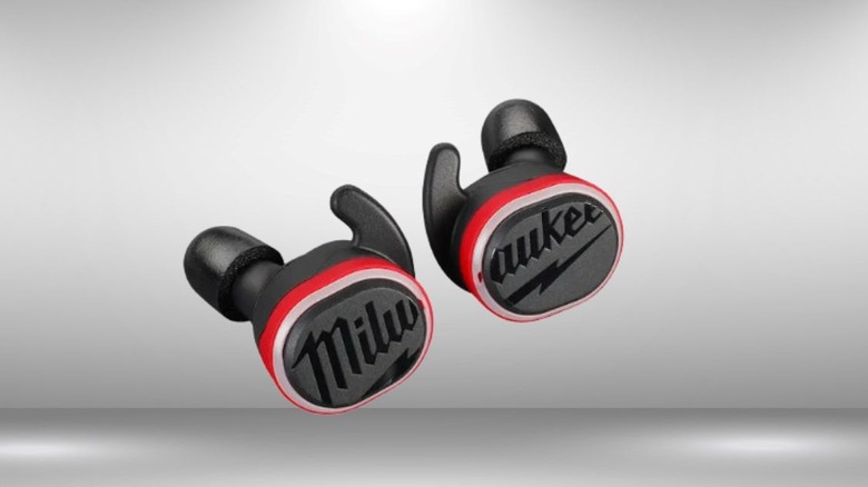 Milwaukee Jobsite Earbuds against grey background