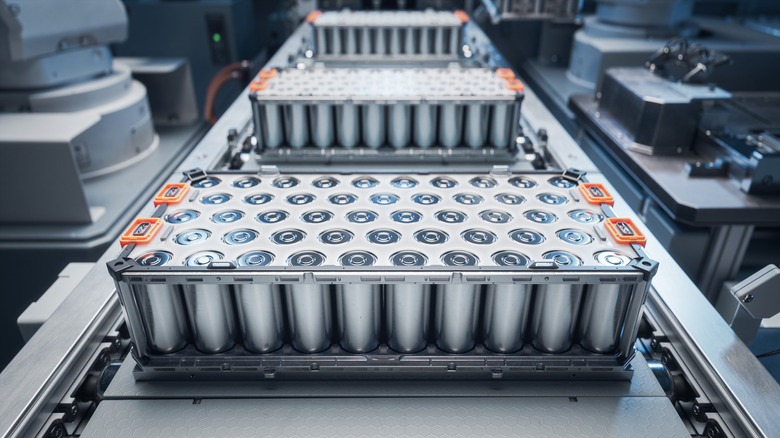 Close-up of Lithium-ion High-voltage Battery Components for Electric Vehicle or Hybrid Car