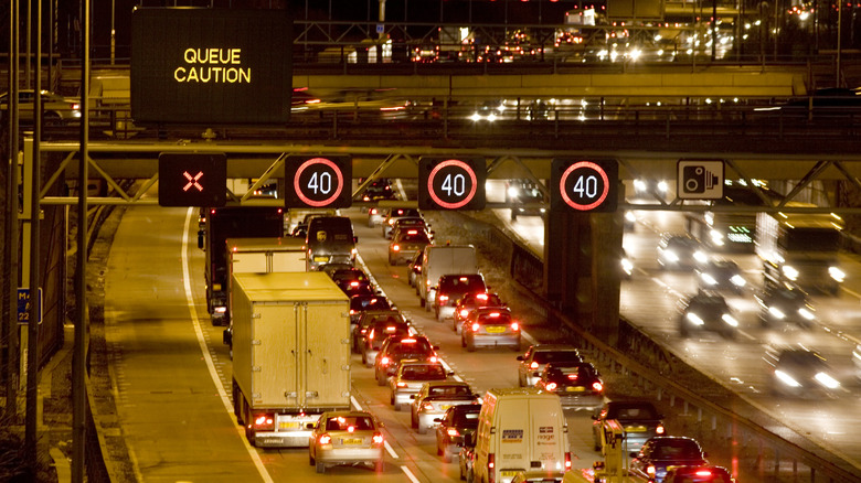 Traffic congestion on the northbound M42 motorway