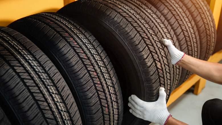 Rack of car tires