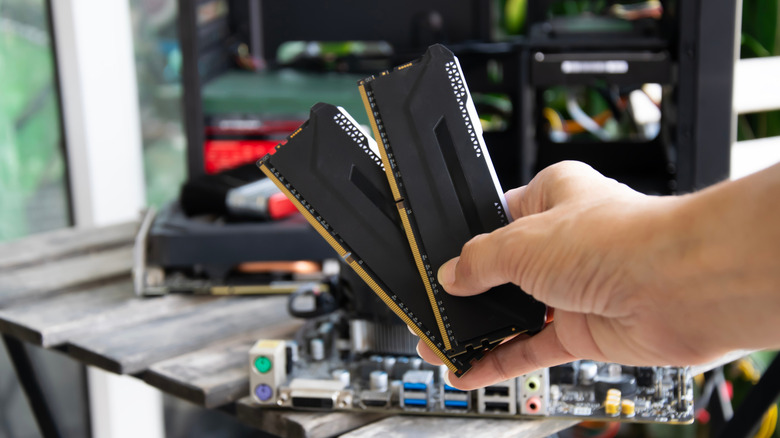 Person holding  two RAM memory modules