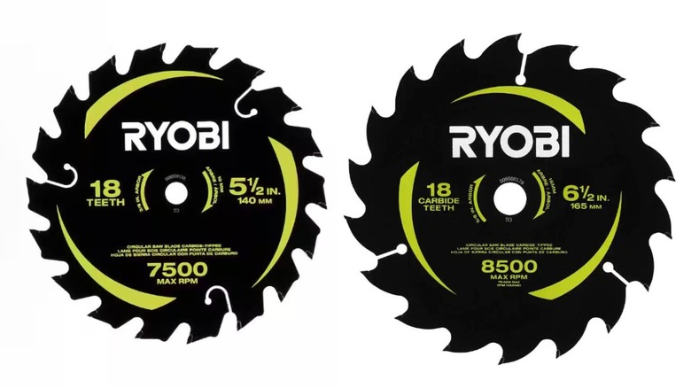Split Image: 18 teeth Ryobi circular saw blades in different sizes