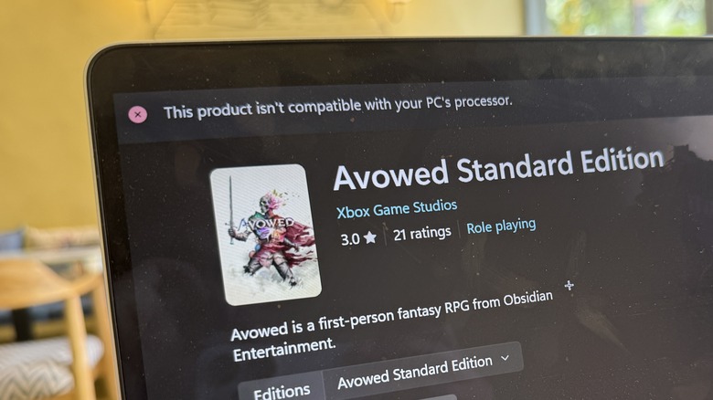 Trying Avowed on a Snapdragon laptop.