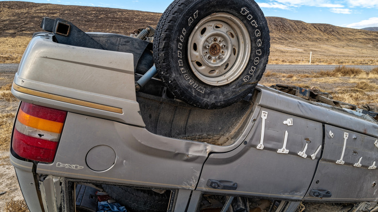A Large SUV That Rolled Over In The Desert