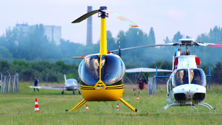 Two ultralight helicopters at the aerodrome