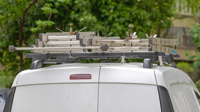 A ladder rack on top of a van