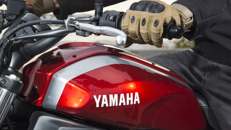 Yamaha logo on an XSR-700 motorcycle
