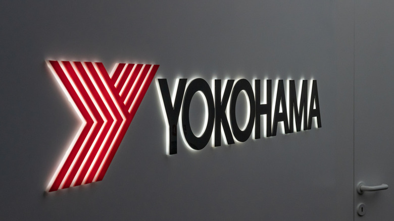 Yokohama logo on wall with backlight