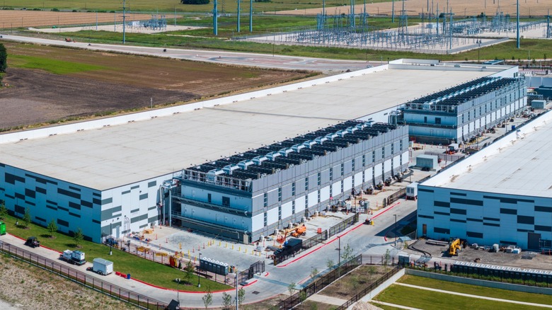 Aerial view of a large data center campus