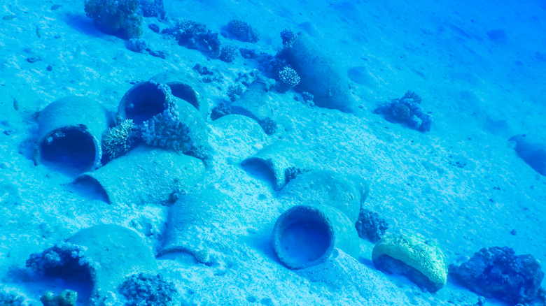 A cluster of ceramics on the ocean floor