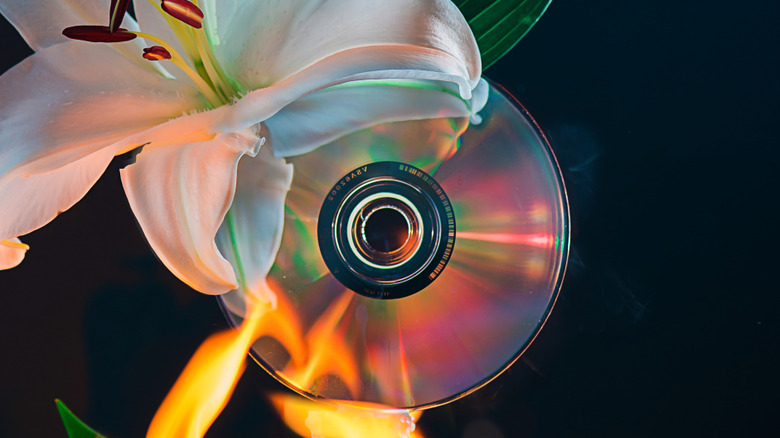 A CD burning in fire.