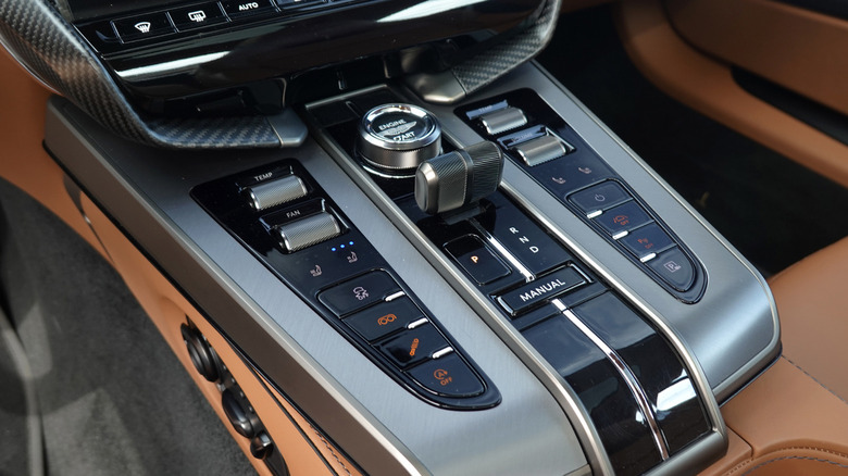 2025 Aston Martin Vanquish center console switchgear detail