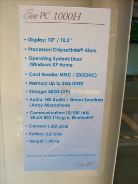 ASUS Eee 1000 specs