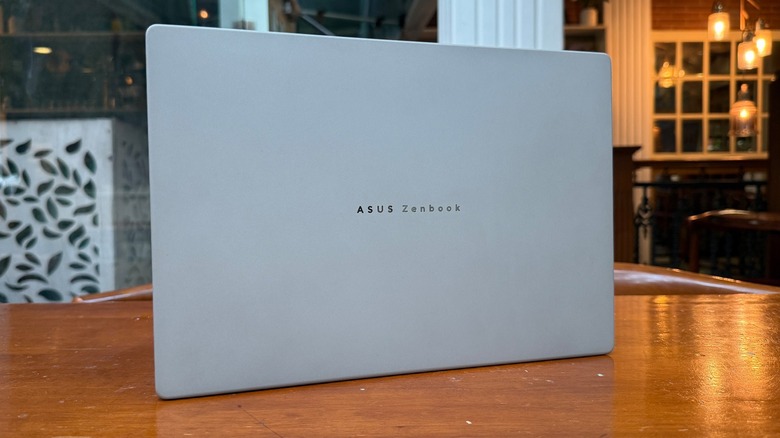 Close-up view of rear shell on Asus ZenBook A14.