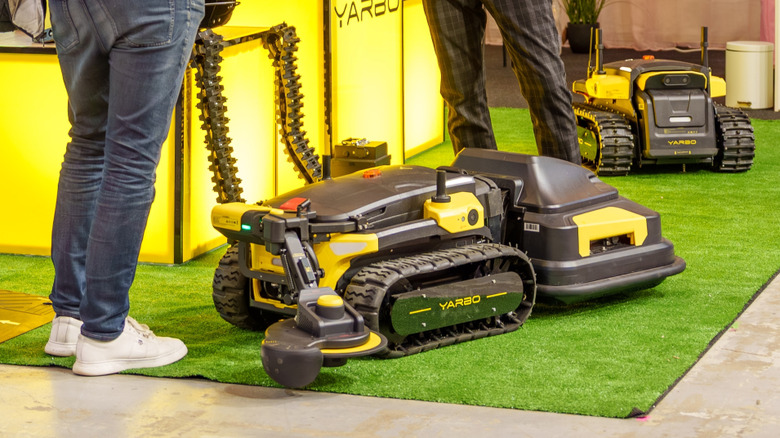 Yarbo lawn mower robots displayed at a trade fair
