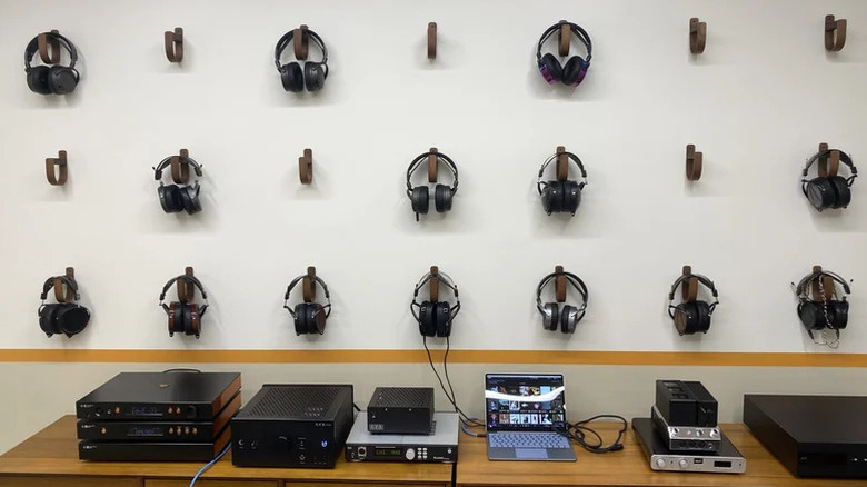 Audeze headphones on display at its headquarters