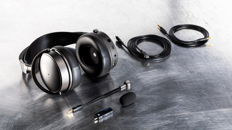 Audeze Maxwell gaming headset and accessories displayed on table