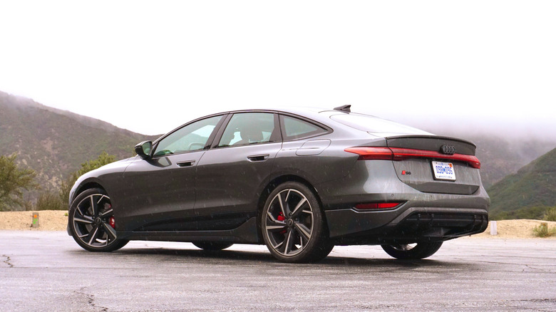 2025 Audi S6 e-tron Sportback parked in the mountains