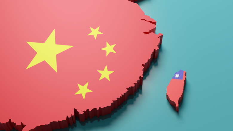 China and Taiwan painted like their respective flags