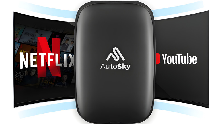 AutoSky AI box with Netflix and YouTube shown in the background