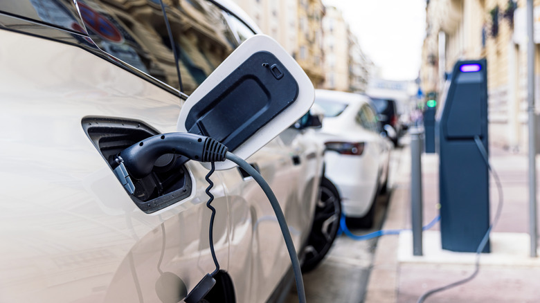 Electric car recharging on the street