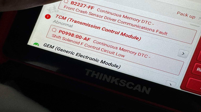 OBD2 scanner displaying transmission fault code