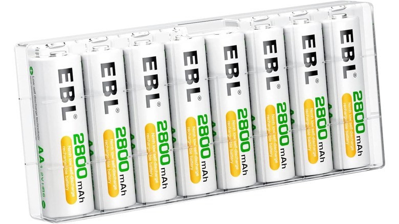 A stock photo of an eight pack of EBL AA batteries