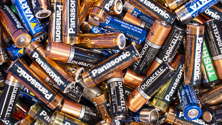 Pile of assorted Panasonic batteries