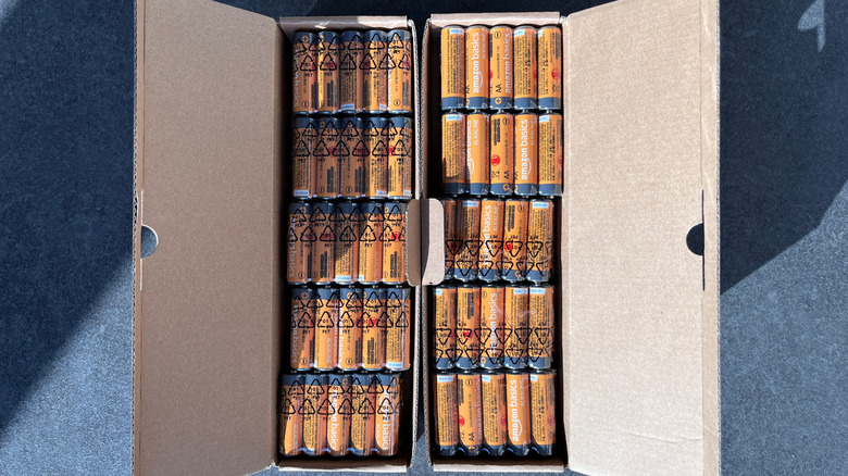 Package containing sleeves of Amazon batteries