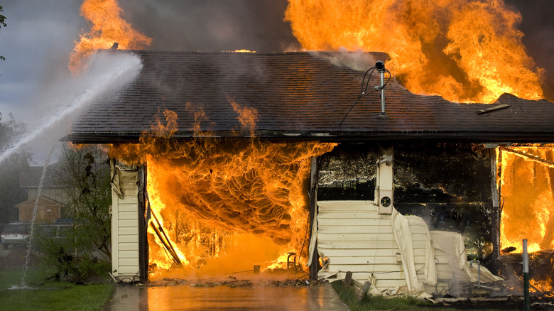 Garage and house going up in flames