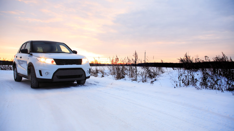 Car driving in the snow