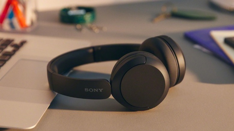 Sony WH-CH520 headphones resting on desk